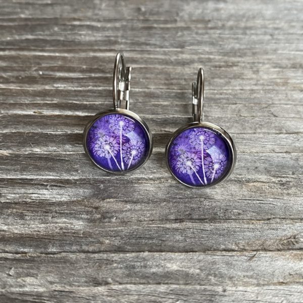 Ohrring " Pusteblütentrio violett"