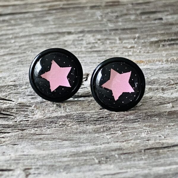 Ohrstecker " Stern rosa-schwarz"